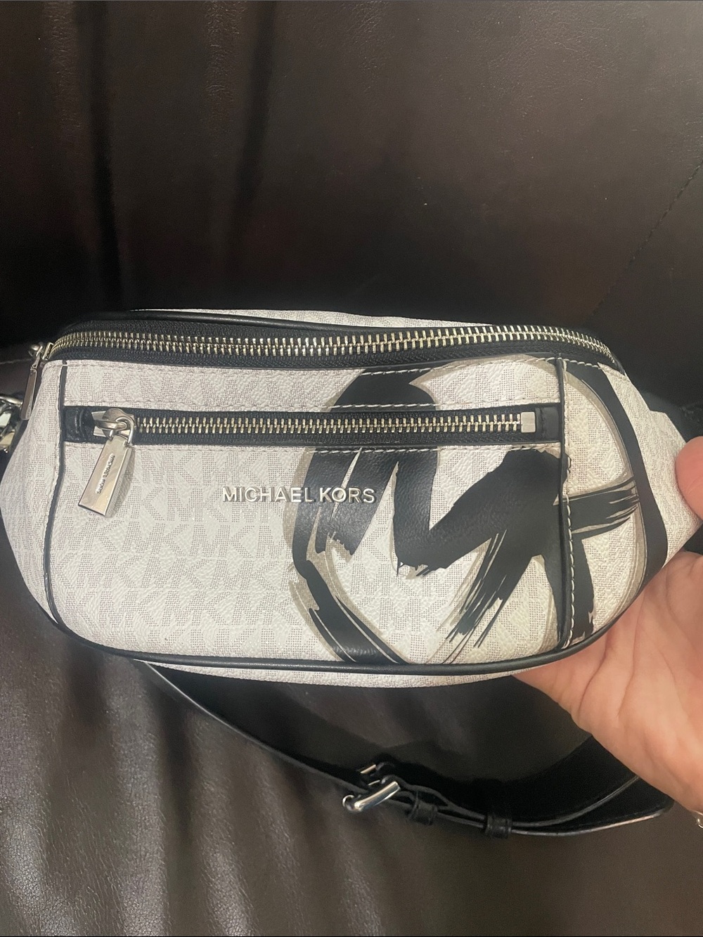 Michael Kors White and Black Logo Crossbody Belt Bag